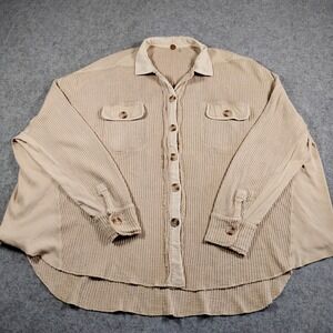 Free People FP One Scout Tan Oversized Waffle Knit Corduroy Jacket Shirt S